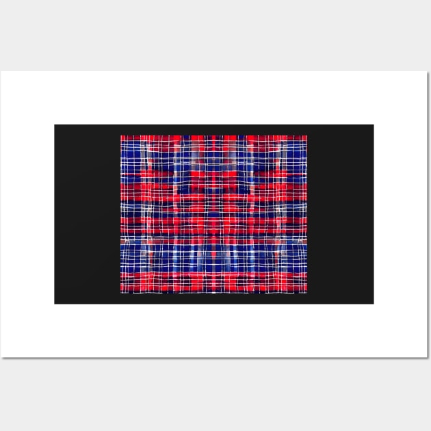 Red White and Blue Aesthetic Tartan Pattern - Patriotic Plaid Quilt 1 Wall Art by BubbleMench